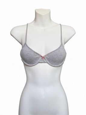 Light Gray Underwire Cotton Blend Push Up Bra with Pink Bow